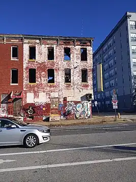 Vacant terraced houses in a state of serious disrepair