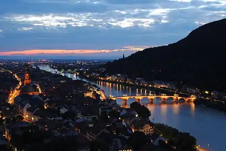 The old bridge and old city by night from the castle