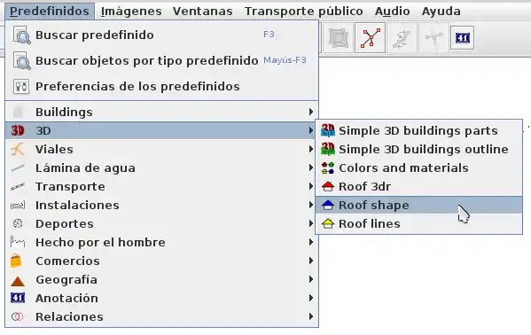 Acceso a las etiquetas predefinidas referidas a la tipología de tejados.