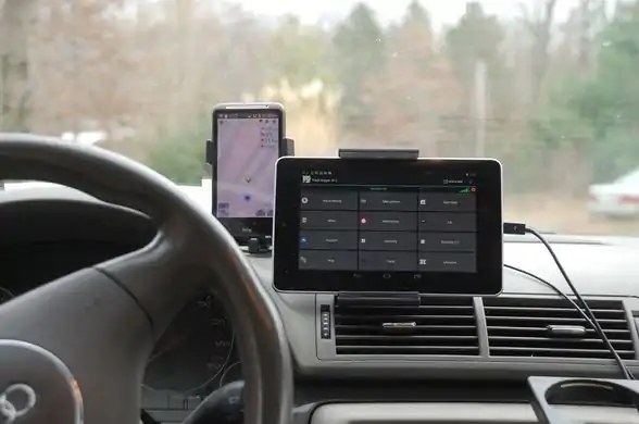 Tablet on a car dashboard