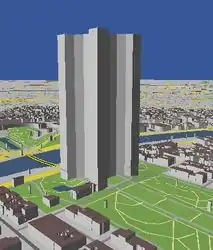 Eiffel Tower, Paris. Poor Tour Eiffel. Please see DE_talk:OSM-3D#Note_on_using_the_building_tag for comment.