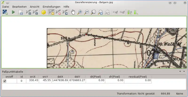 Der Passpunkt im Georeferenzierungsfenster