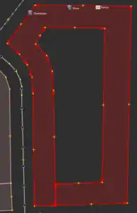 Der fehlerhafte Weg in JOSM mit den relevanten Punkten selektiert