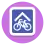 a blue square (similar to a street sign) with a white corner (symbolising "roof) in the top and a white bike at the bottom