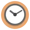 a white analogue clock with grey hands on an orange background