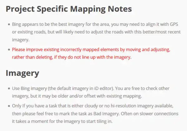 Instrucións concretas de que imaxes aéreas (de satélite ou, por exemplo, botadas por un dron) deben ser usadas e que etiquetas deben ser feitas (edifícios, auga, escolas, etc.)