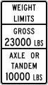 Texas:maxweight=23000 lbsmaxaxleload=10000 lbsmaxbogieweight=10000 lbs(specify unit as pounds)
