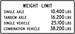 Texas:maxweight=25100 lbsmaxweight:hgv:conditional=38200 lbs @ (trailer)maxweight:hgv_articulated=38200 lbsmaxaxleload=10400 lbsmaxbogieweight=16200 lbs(specify unit as pounds)