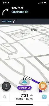 A screenshot of the Waze navigation app.
